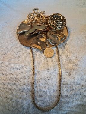 Vintage Quirky Unusual Gold-Tone Mixed Charm Brooch - Jewelry
